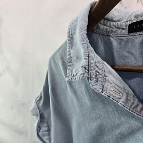 Anthropologie Shirt Womens Medium Blue Cuffed Chambray Light Wash Sanctuary - Picture 2 of 11